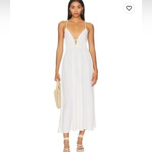 L-Space Playa Vista midi dress cream NWT M Airy linen feel white more than cream